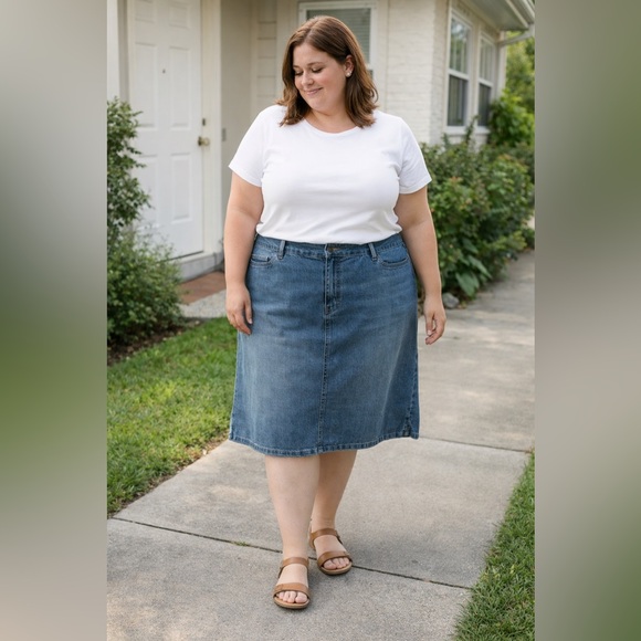 Avenue  Womens Denim Skirt Plus Size 26 Stretch Pockets Blue Casual Beach Travel - Picture 2 of 14